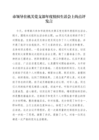 市领导在机关党支部年度组织生活会上的点评发言