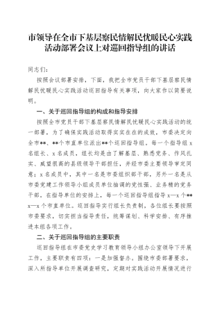 市领导在全市下基层察民情解民忧暖民心实践活动部署会议上对巡回指导组的讲话