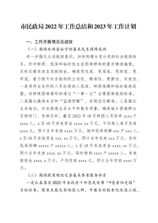 市民政局2022年工作总结和2023年工作计划