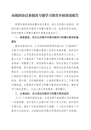 市属国企以案促改专题学习教育开展情况报告