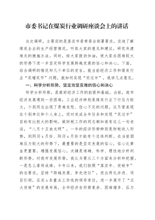 市委书记在煤炭行业调研座谈会上的讲话