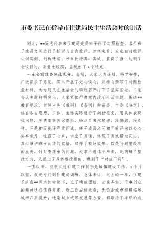 市委书记在指导市住建局民主生活会时的讲话