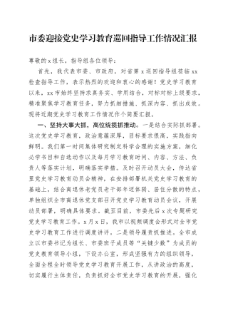市委迎接党史学习教育巡回指导工作情况汇报