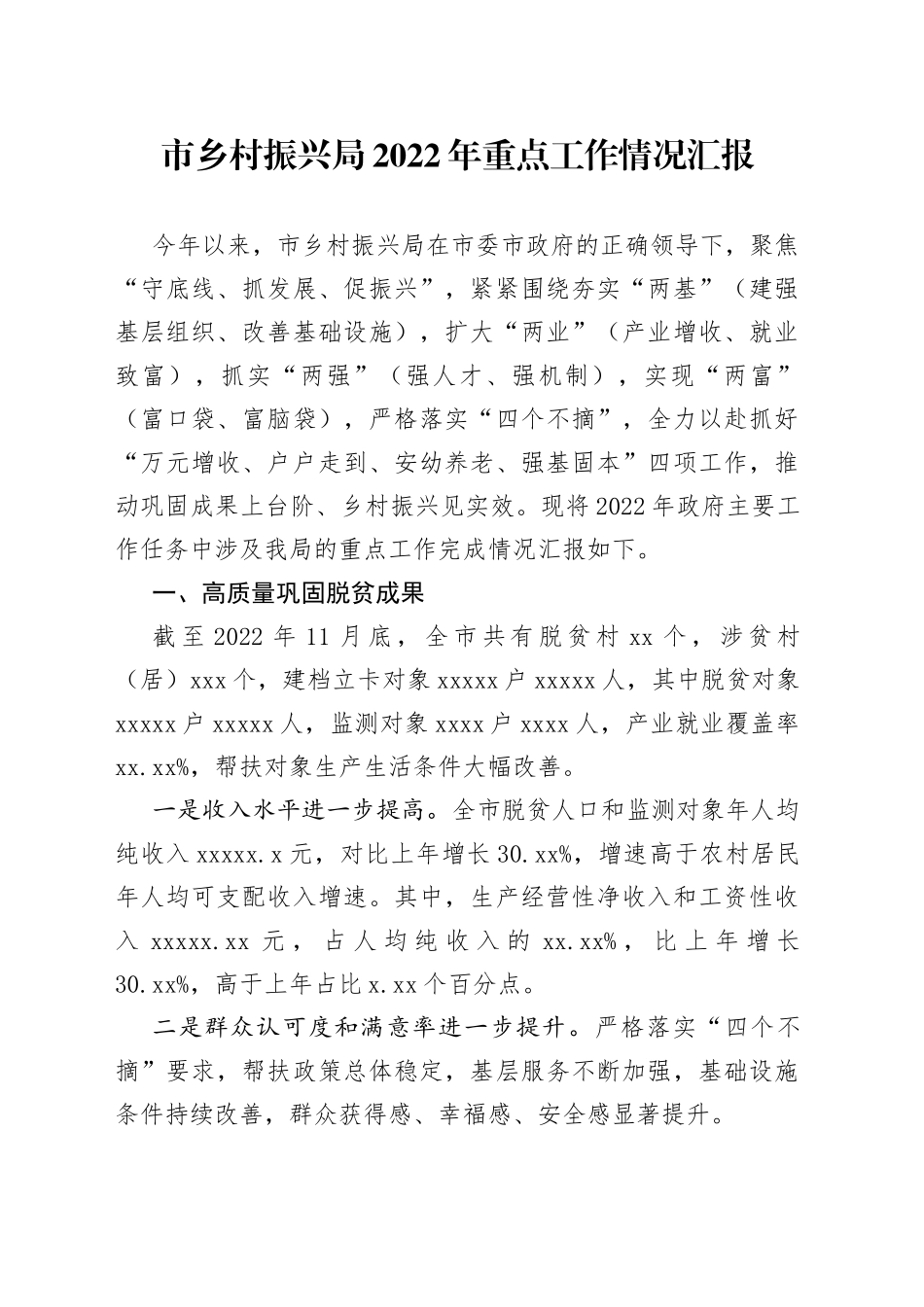 市乡村振兴局2022年重点工作情况汇报_第1页