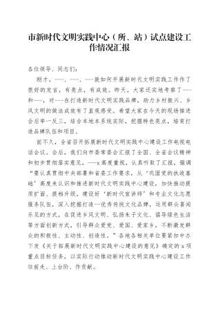 市新时代文明实践中心（所、站）试点建设工作情况汇报