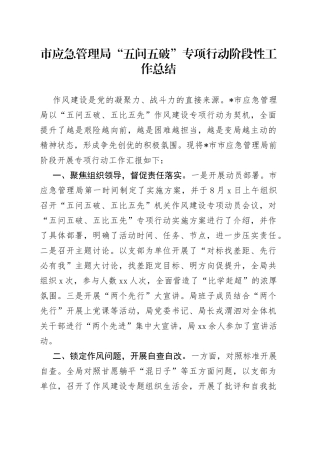 市应急管理局“五问五破”专项行动阶段性工作总结
