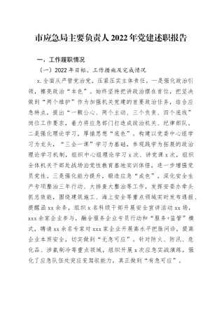 市应急局主要负责人2022年党建述职报告