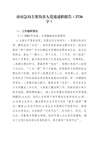 市应急局主要负责人党建述职报告（1）