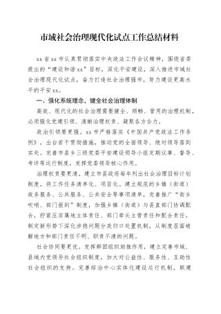 市域社会治理现代化试点工作总结材料