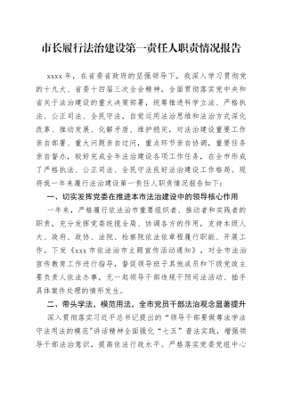 市长履行法治建设第一责任人职责情况报告