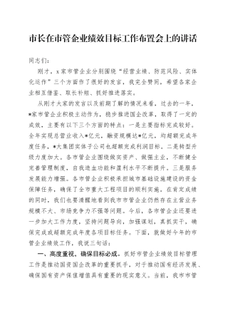 市长在市管企业绩效目标工作布置会上的讲话