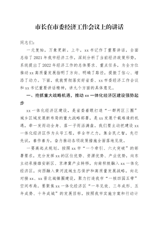市长在市委经济工作会议上的讲话（0002）