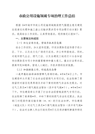 市政公用设施领域专项治理工作总结