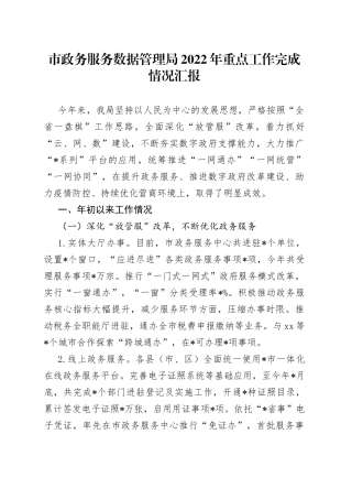 市政务服务数据管理局2022年重点工作完成情况汇报