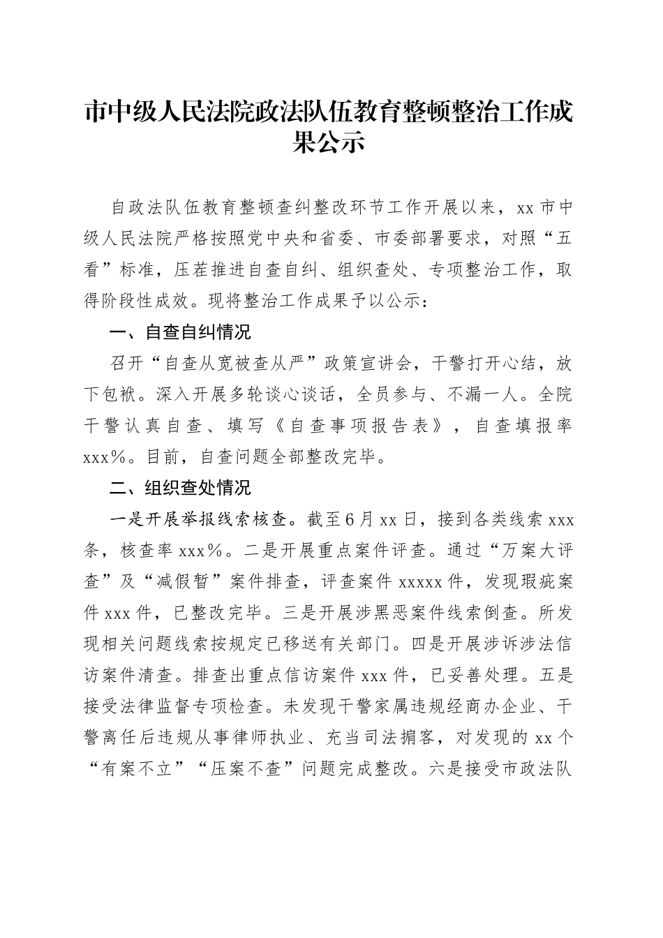 市中级人民法院政法队伍教育整顿整治工作成果公示_第1页