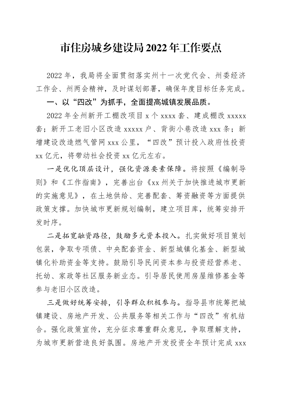 市住房城乡建设局2022年工作要点_第1页