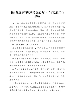 市自然资源和规划局2022年上半年党建工作总结