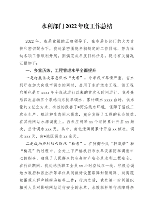 水利部门2022年度工作总结