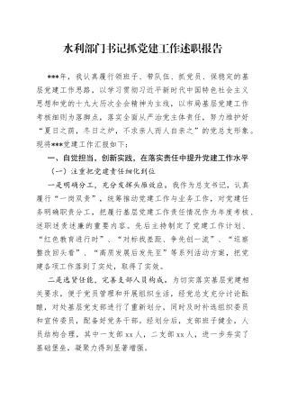 水利部门书记抓党建工作述职报告