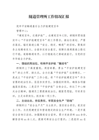 隧道管理所工作情况汇报