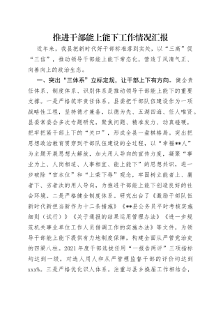 推进干部能上能下工作情况汇报