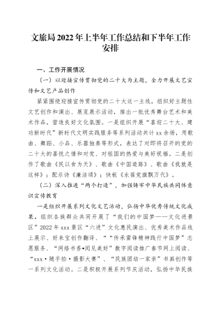 文旅局2022年上半年工作总结和下半年工作安排
