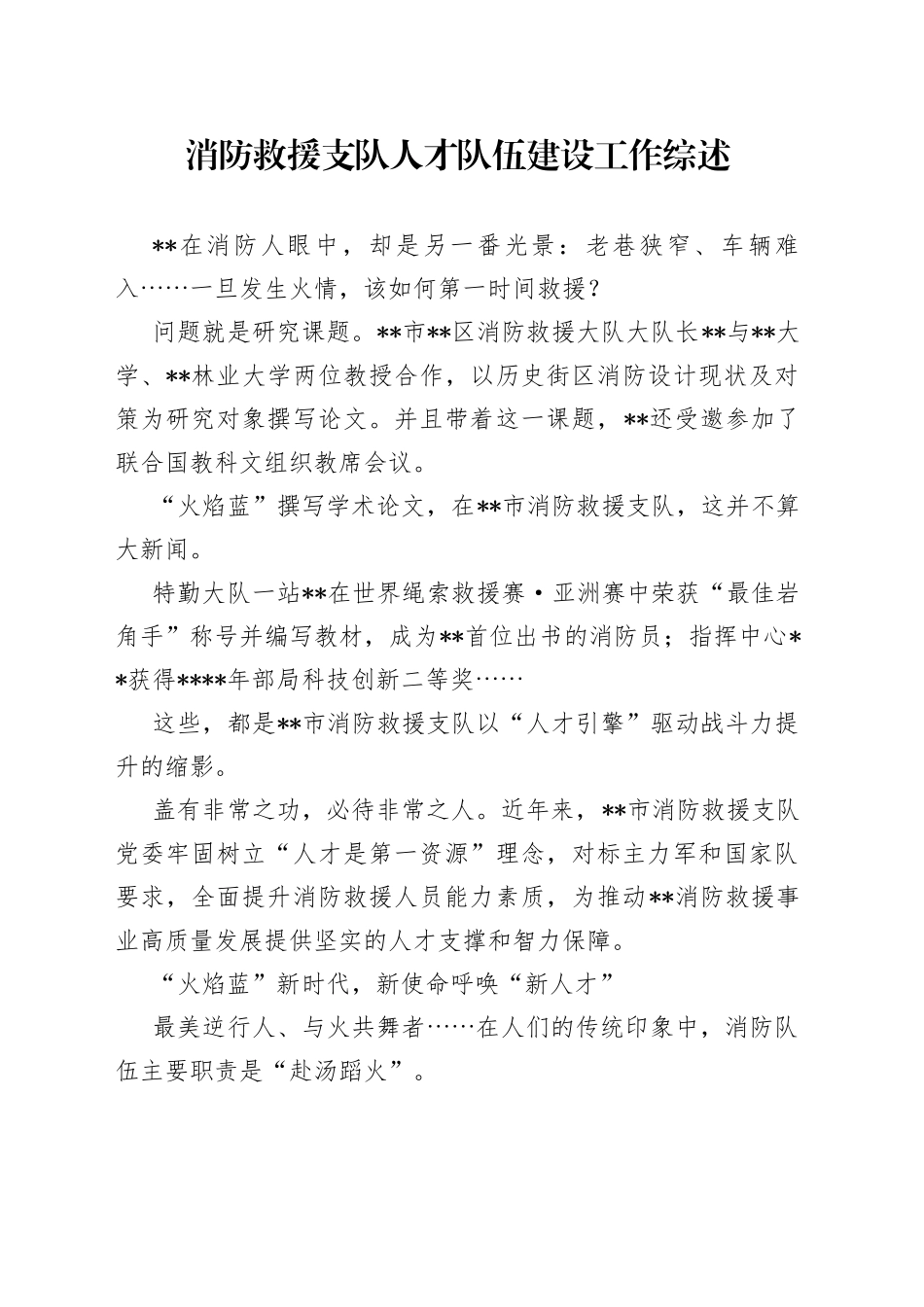 消防救援支队人才队伍建设工作综述_第1页