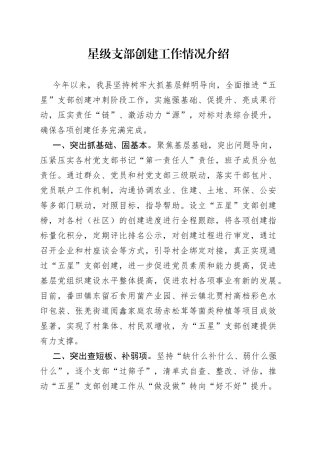 星级支部创建工作情况介绍