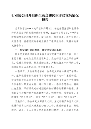 行业协会召开组织生活会和民主评议党员情况报告