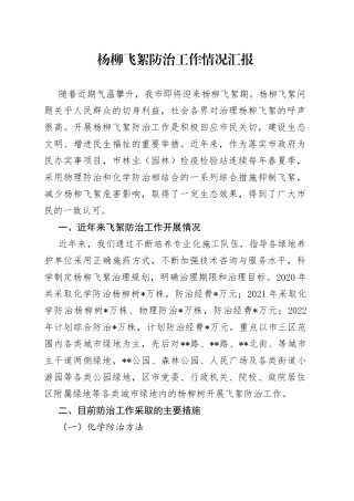 杨柳飞絮防治工作情况汇报