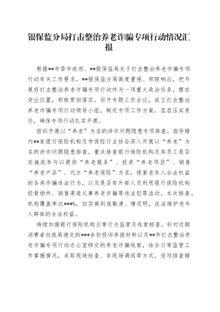 银保监分局打击整治养老诈骗专项行动情况汇报