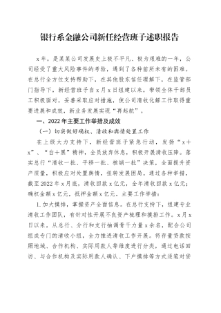 银行系金融公司新任经营班子述职报告