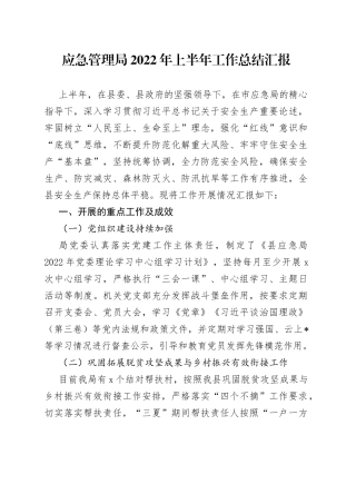 应急管理局2022年上半年工作总结汇报