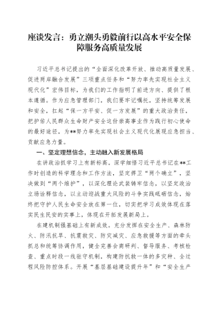 座谈发言：勇立潮头勇毅前行以高水平安全保障服务高质量发展