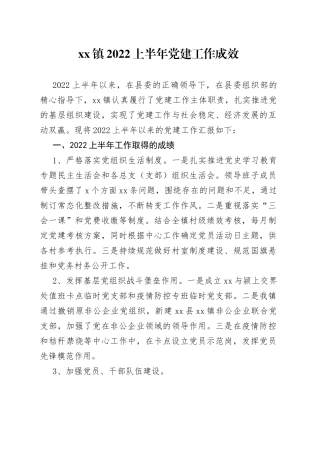 镇2022上半年党建工作成效