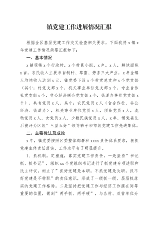 镇党建工作进展情况汇报