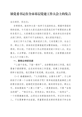 镇党委书记在全市基层党建工作大会上的发言