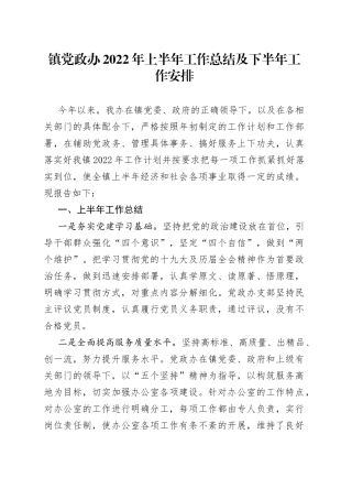 镇党政办2022年上半年工作总结及下半年工作安排