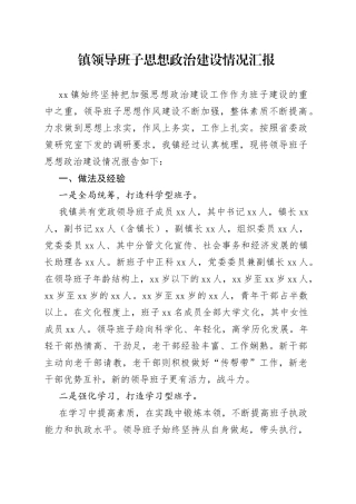 镇领导班子思想政治建设情况汇报