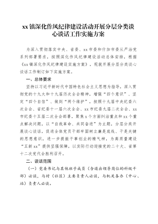 镇深化作风纪律建设活动开展分层分类谈心谈话工作实施方案