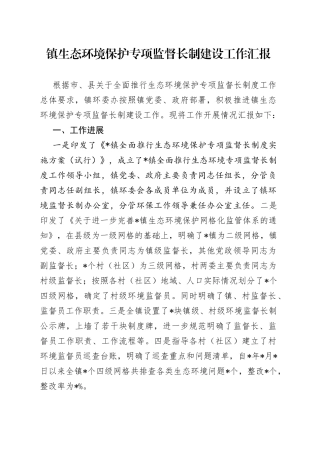 镇生态环境保护专项监督长制建设工作汇报