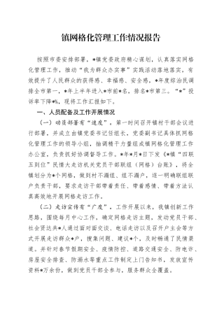 镇网格化管理工作情况报告