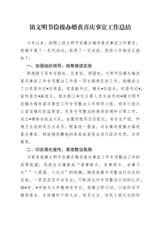 镇文明节俭操办婚丧喜庆事宜工作总结