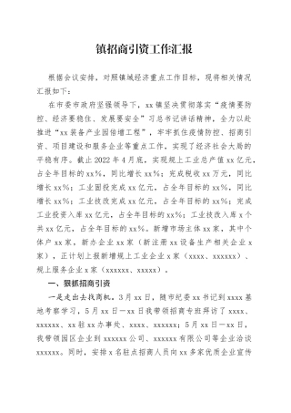 镇招商引资工作汇报