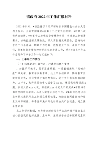 镇政府2022年工作汇报材料