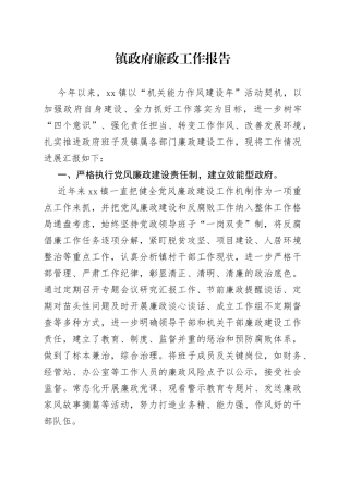 镇政府廉政工作报告