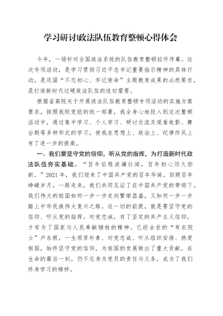 政法队伍教育整顿心得体会（法院）