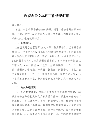 政府办公文办理工作情况汇报