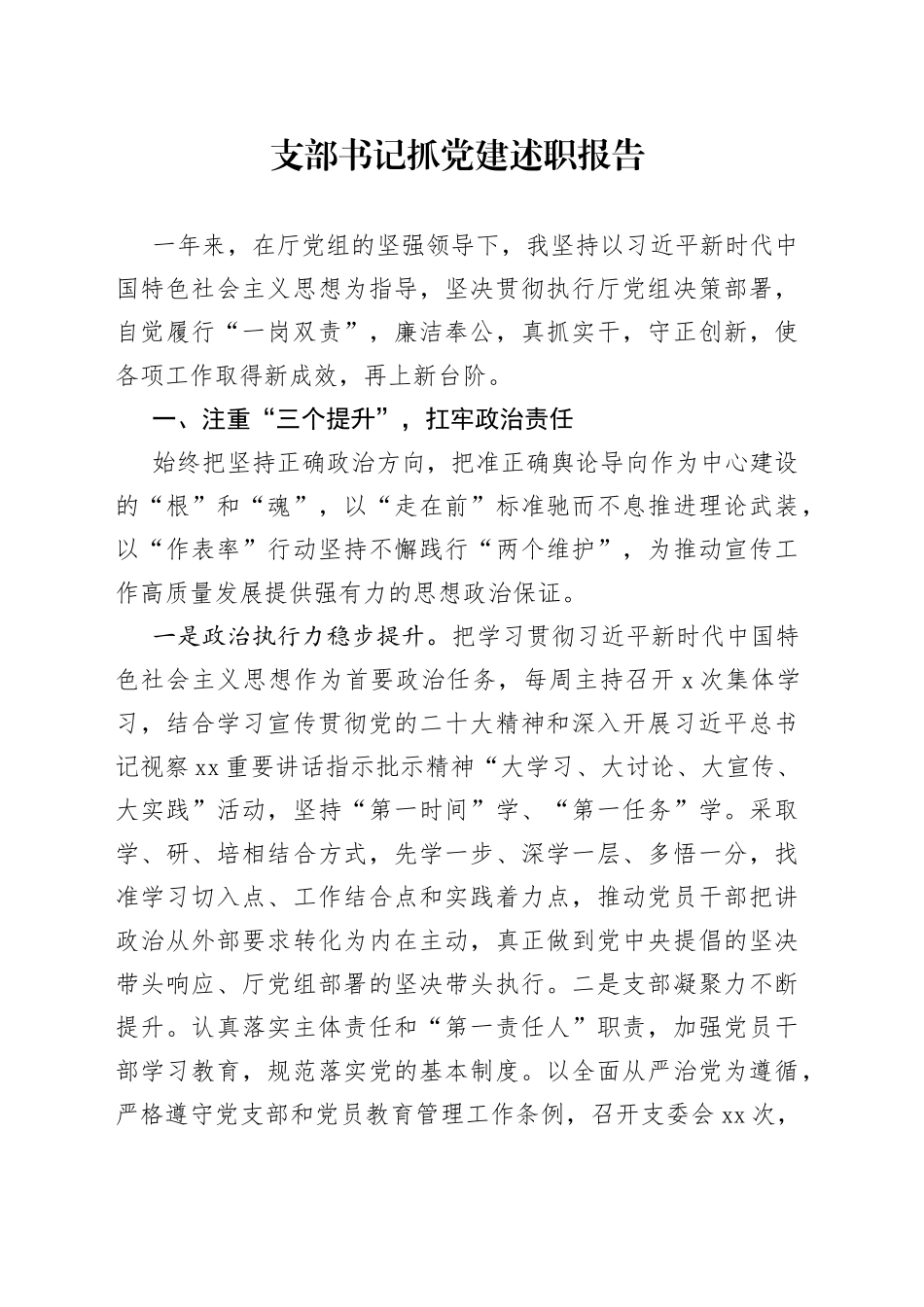 支部书记抓党建述职报告（三）_第1页