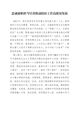 忠诚履职担当尽责推动组织工作高质量发展